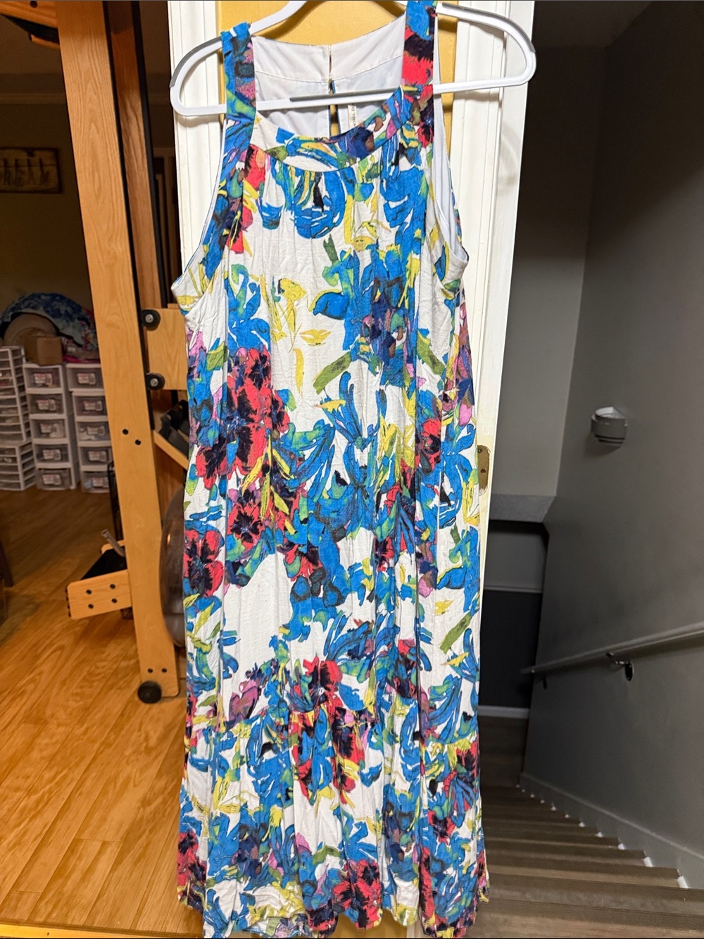 Rachel Roy 2X Floral Maxi Dress Sleeveless Lined Tropical Blue Plus Size